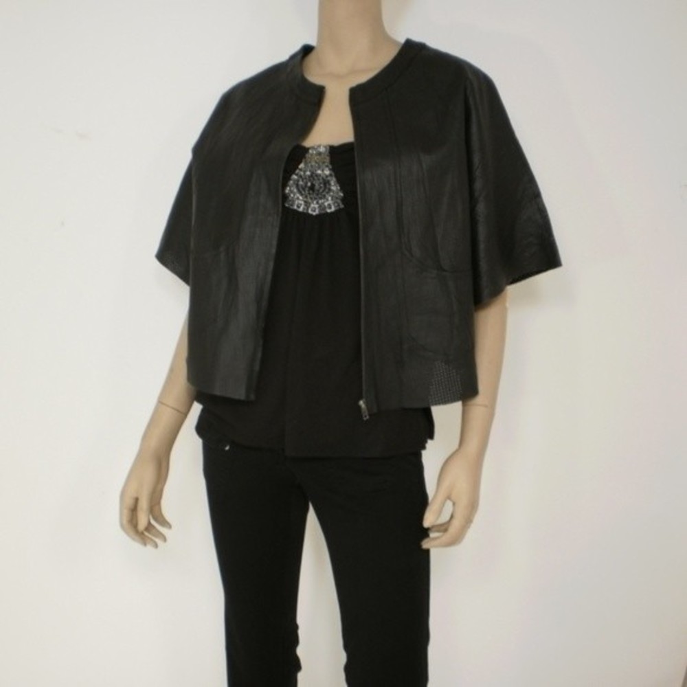 XCVI Short, Black Leather Mesh Cape